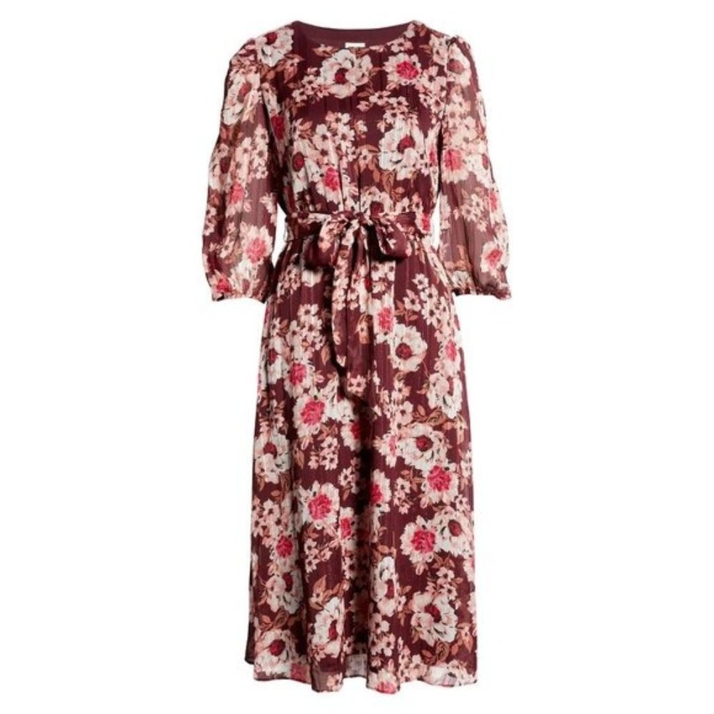 ANNE KLEIN Floral Metallic Stripe Fit & Flare Dress - Small NWT - Picture 2 of 6
